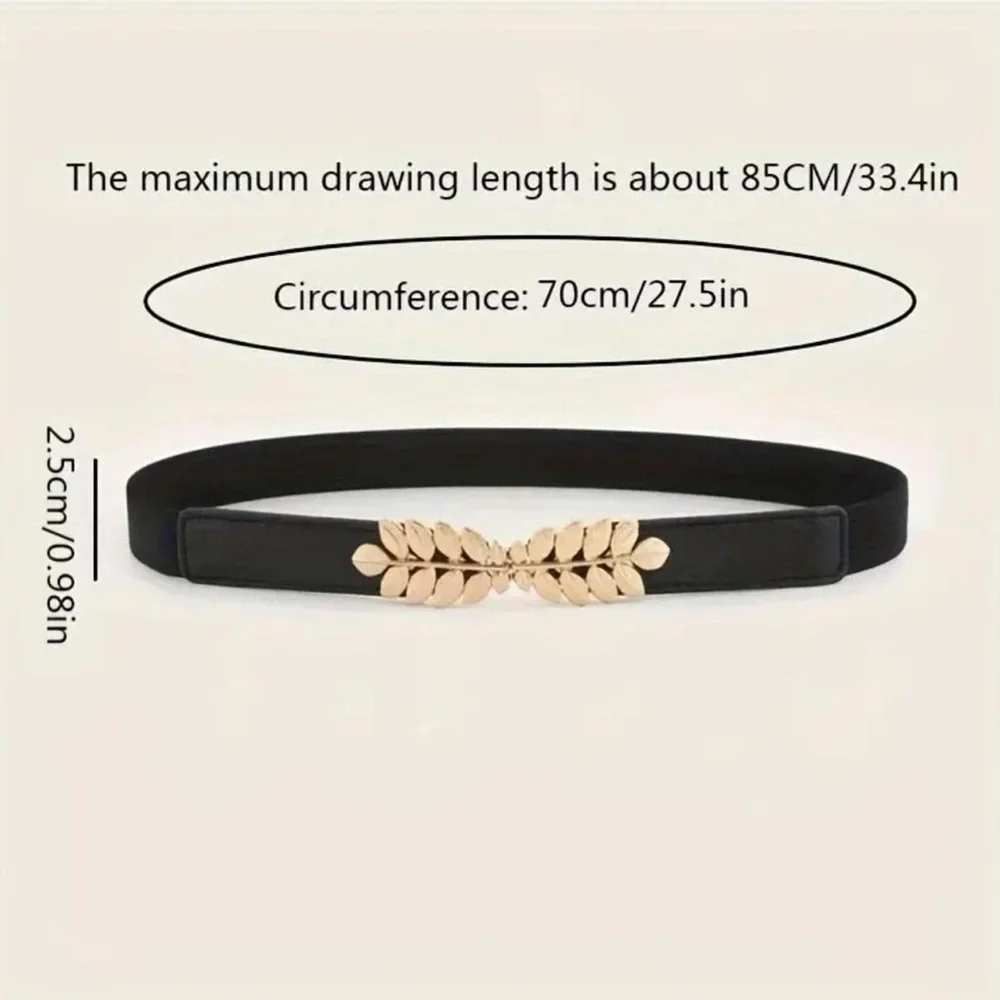 Black Elegant Gold Leaf‎ Buckle Elastic Casual Belt Adjustable One-Size